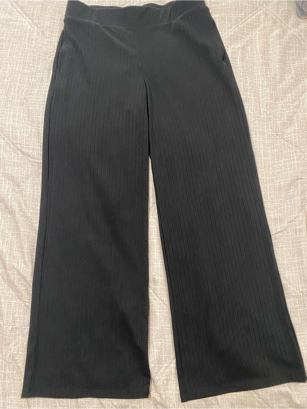 Rachel Zoe Black Ribbed Wide-Leg Pants